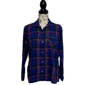 Victoria's Secret Womens Navy Burgundy Plaid Flannel fishermen angler Top S